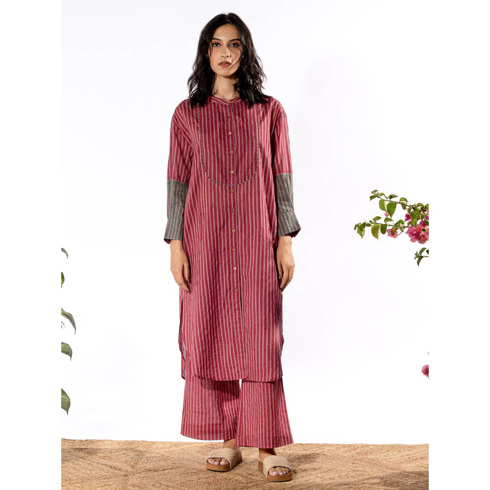 PANTS AND PAJAMAS Red & Lilac Cotton Kurta