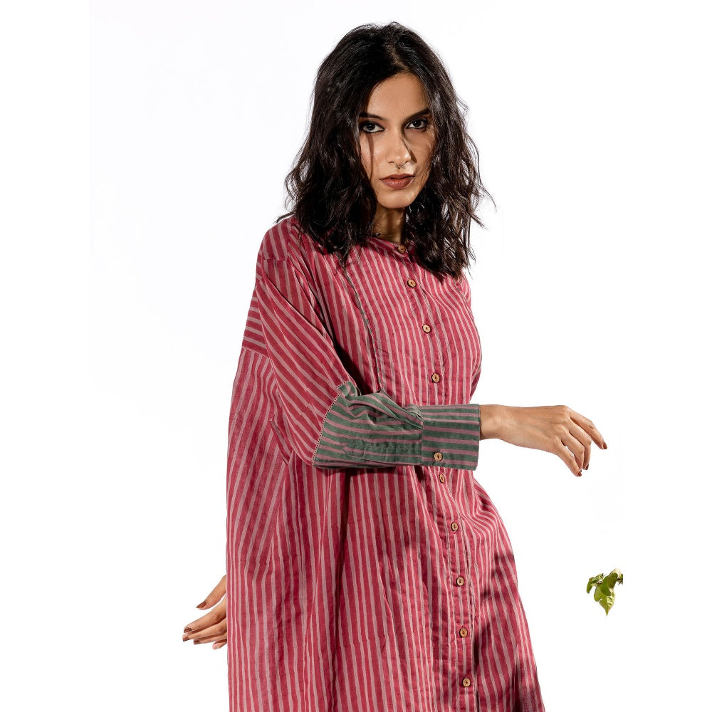 PANTS AND PAJAMAS Red & Lilac Cotton Kurta