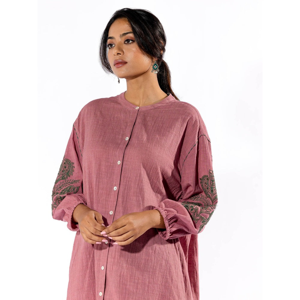 PANTS AND PAJAMAS Pink Cotton Tunic Shirt With Cotton Pant (Set of 2)