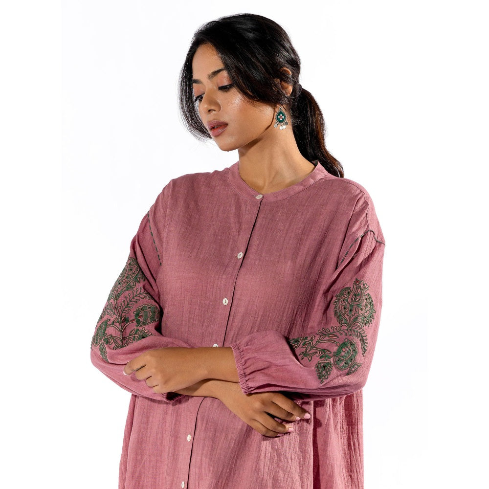 PANTS AND PAJAMAS Pink Cotton Tunic Shirt With Cotton Pant (Set of 2)