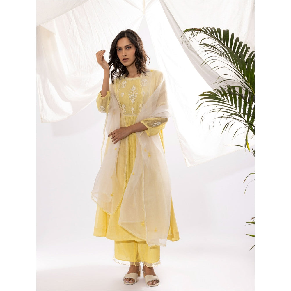 PANTS AND PAJAMAS Off White Organza Dupatta