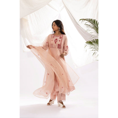PANTS AND PAJAMAS Pink Organza Dupatta