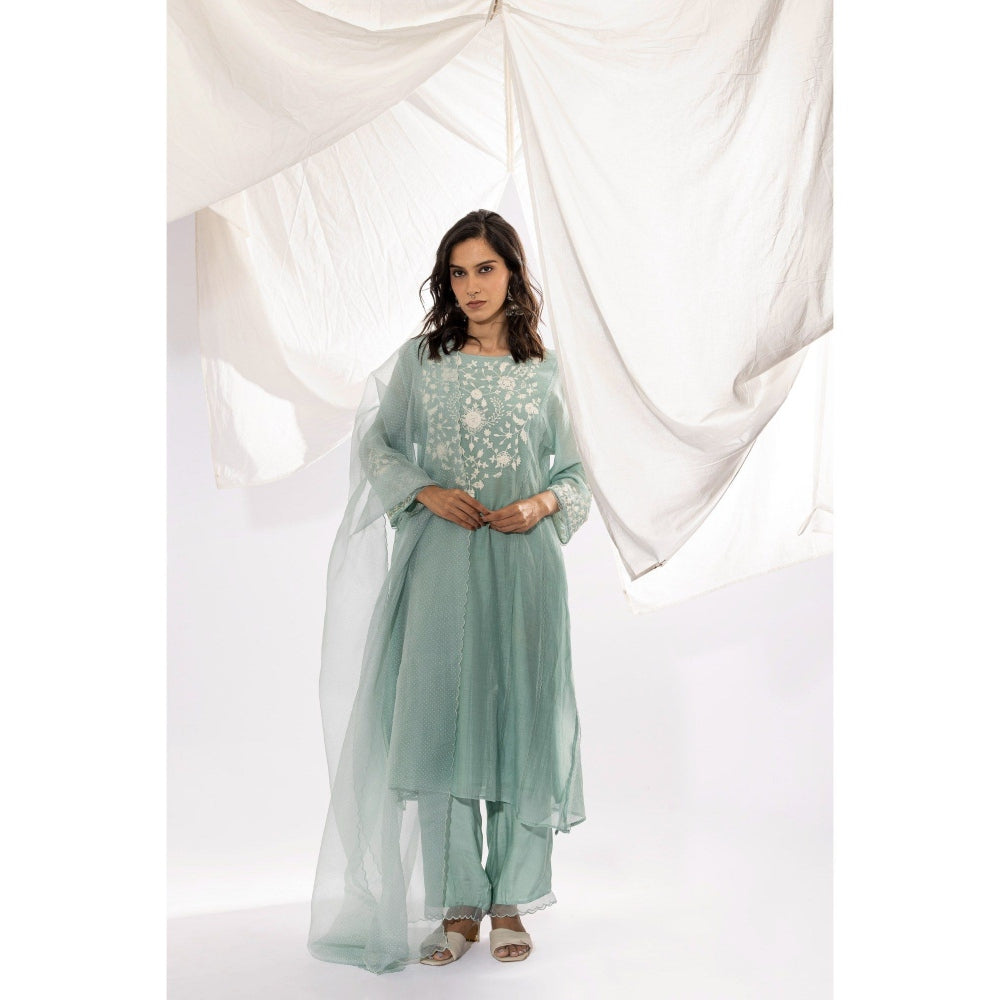 PANTS AND PAJAMAS Aqua Organza Dupatta