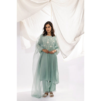 PANTS AND PAJAMAS Aqua Organza Dupatta
