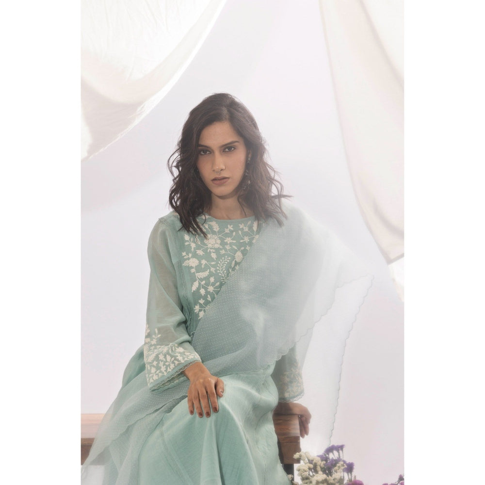 PANTS AND PAJAMAS Aqua Organza Dupatta