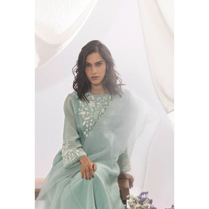 PANTS AND PAJAMAS Aqua Organza Dupatta