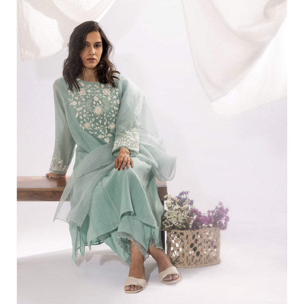PANTS AND PAJAMAS Aqua Organza Dupatta