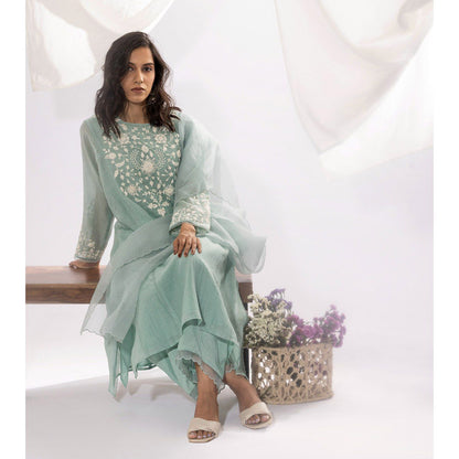 PANTS AND PAJAMAS Aqua Organza Dupatta