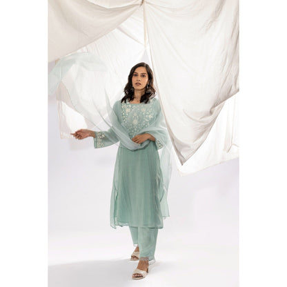 PANTS AND PAJAMAS Aqua Organza Dupatta