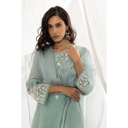 PANTS AND PAJAMAS Aqua Organza Dupatta