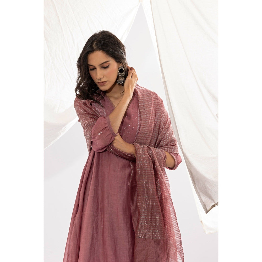 PANTS AND PAJAMAS Lilac Chanderi Zari Dupatta