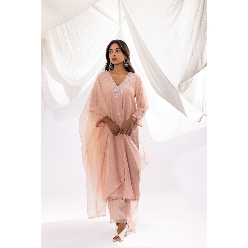 PANTS AND PAJAMAS Blush Pink Printed Organza Dupatta