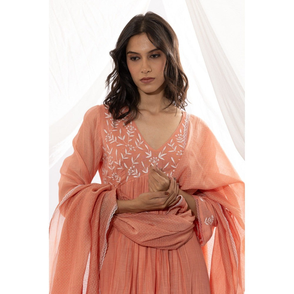 PANTS AND PAJAMAS Peach Printed Chanderi Mull Dupatta
