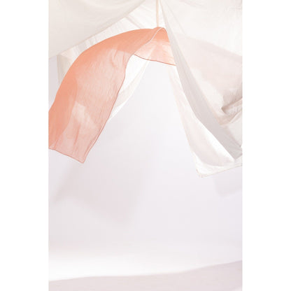PANTS AND PAJAMAS Peach Printed Chanderi Mull Dupatta
