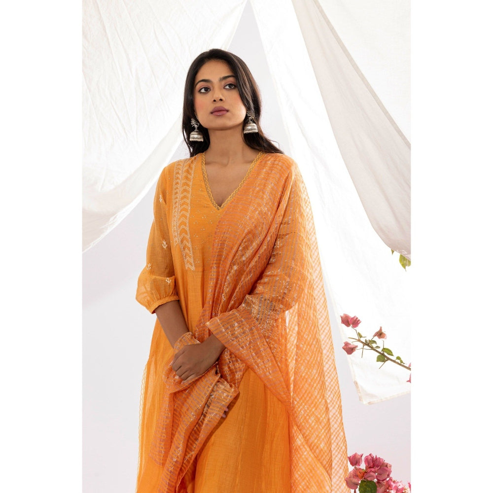 PANTS AND PAJAMAS Orange Chanderi Zari Dupatta