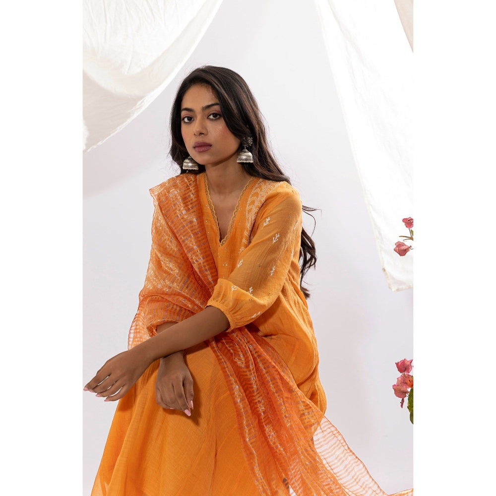 PANTS AND PAJAMAS Orange Chanderi Zari Dupatta