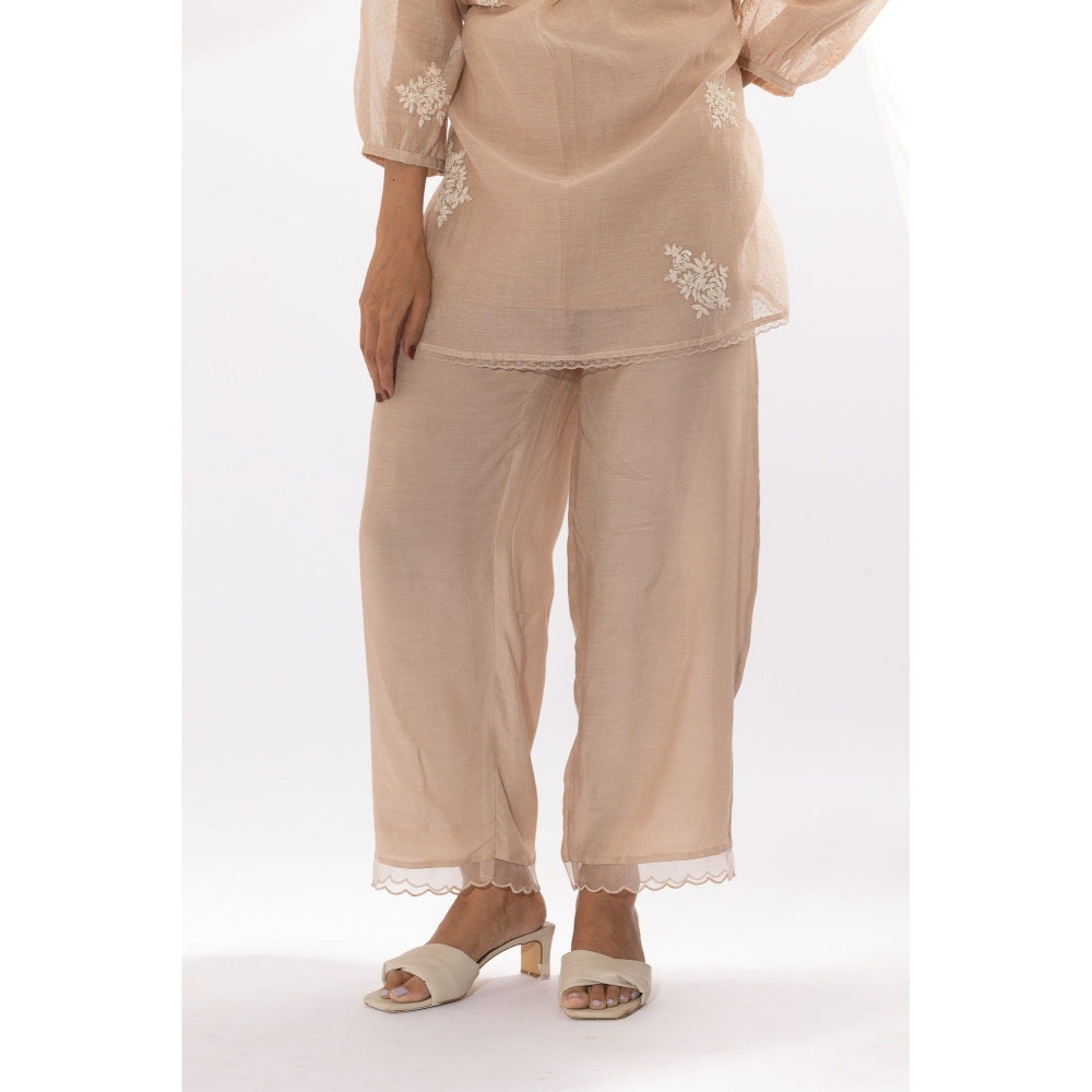 PANTS AND PAJAMAS Ivory Printed Chanderi Mull Kurta with Pant (Set of 2)