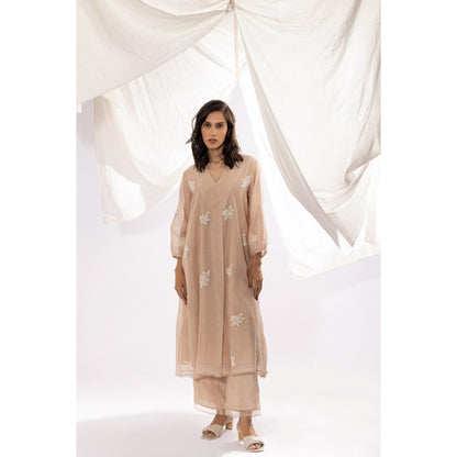 PANTS AND PAJAMAS Ivory Printed Chanderi Mull Kurta