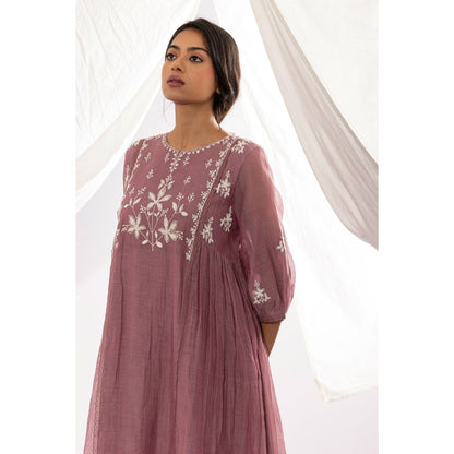 PANTS AND PAJAMAS Lilac Printed Chanderi Mull Kurta with Pant & Dupatta (Set of 3)