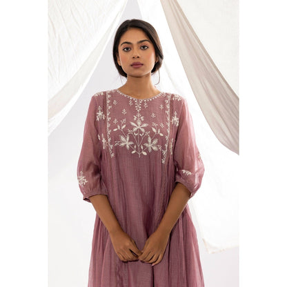 PANTS AND PAJAMAS Lilac Printed Chanderi Mull Kurta with Pant (Set of 2)