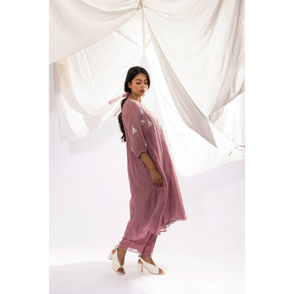 PANTS AND PAJAMAS Lilac Printed Chanderi Mull Kurta with Pant (Set of 2)