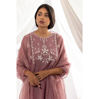 PANTS AND PAJAMAS Lilac Printed Chanderi Mull Kurta