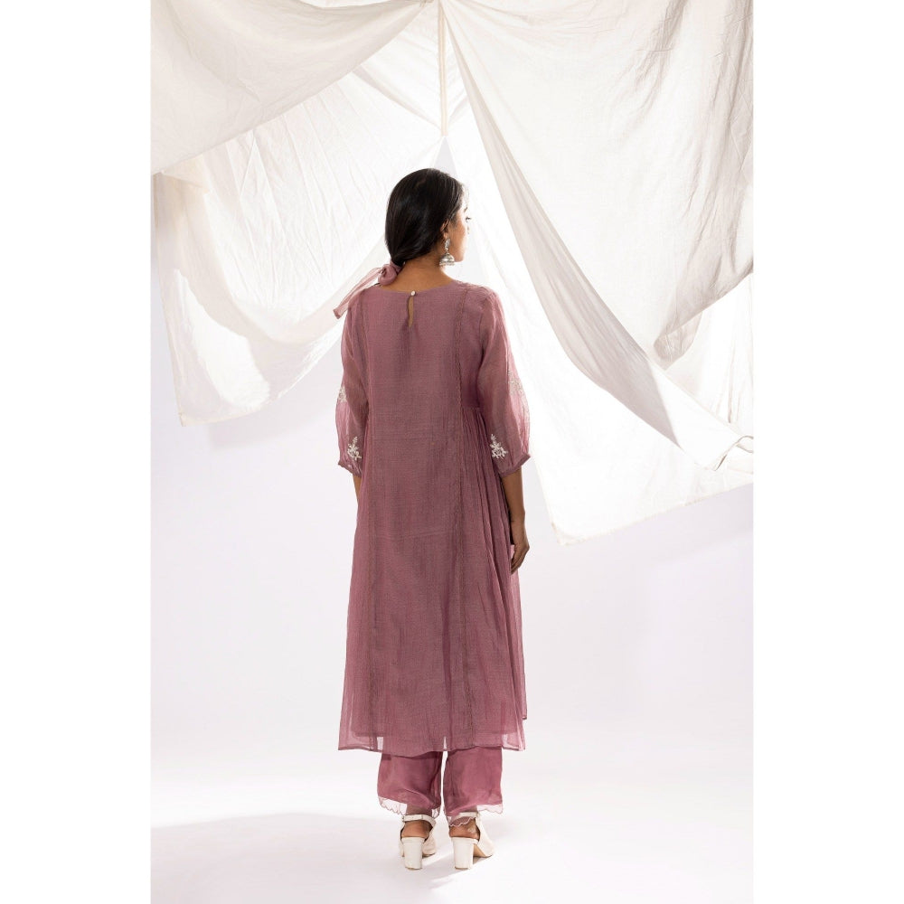 PANTS AND PAJAMAS Lilac Printed Chanderi Mull Kurta