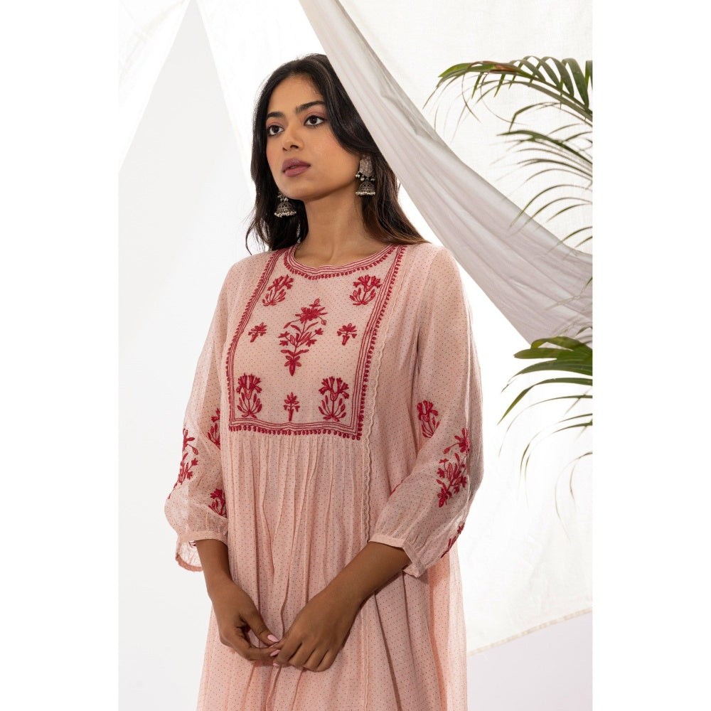 PANTS AND PAJAMAS Pink Printed Chanderi Mull Kurta