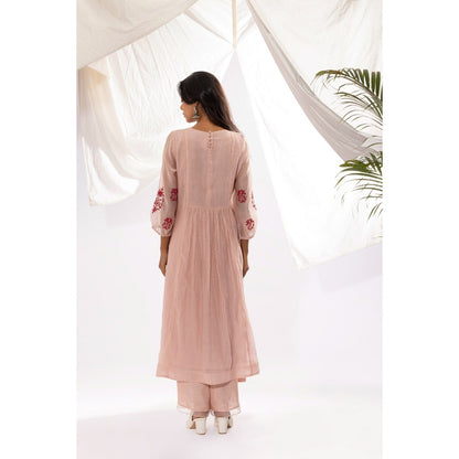 PANTS AND PAJAMAS Pink Printed Chanderi Mull Kurta