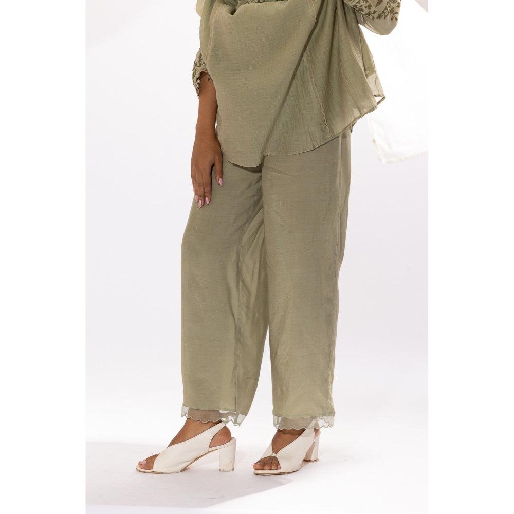 PANTS AND PAJAMAS Sage Chanderi Mull Kurta with Pant (Set of 2)