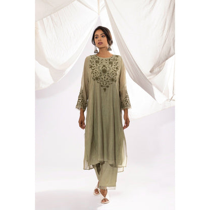 PANTS AND PAJAMAS Sage Chanderi Mull Kurta