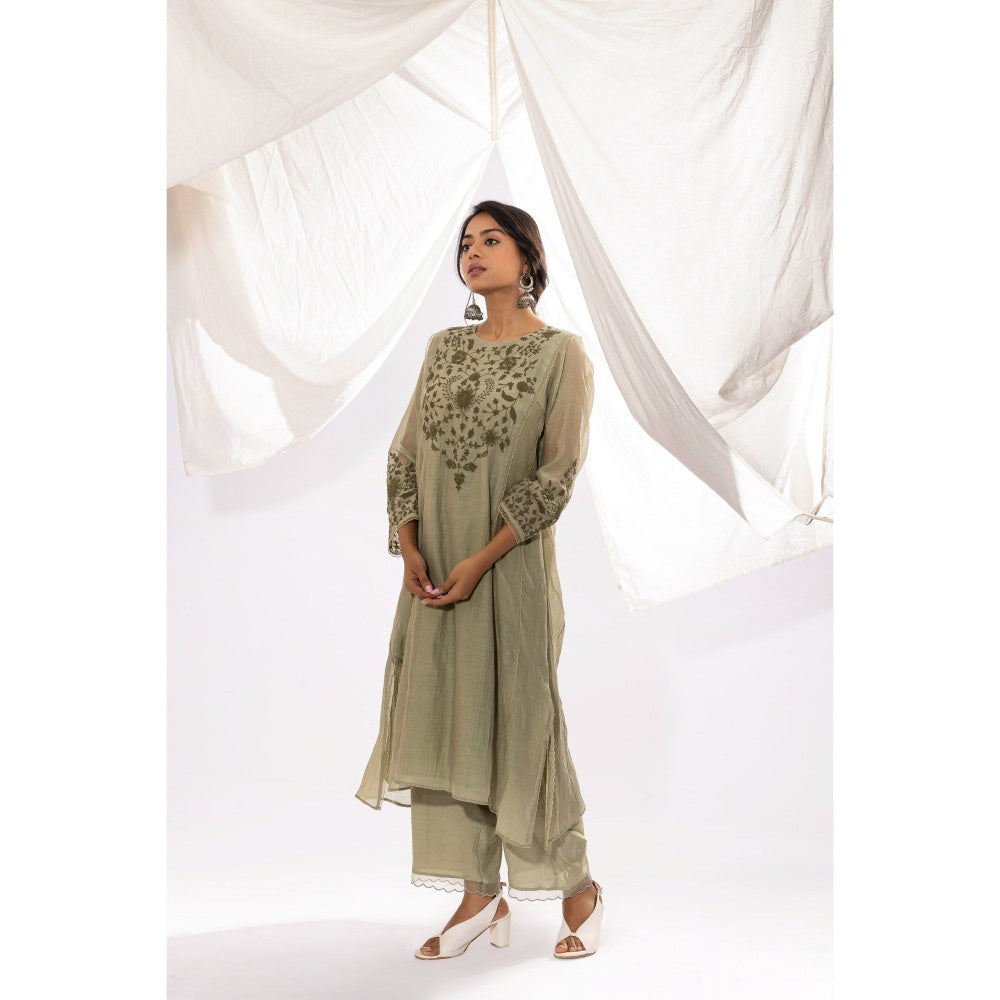 PANTS AND PAJAMAS Sage Chanderi Mull Kurta