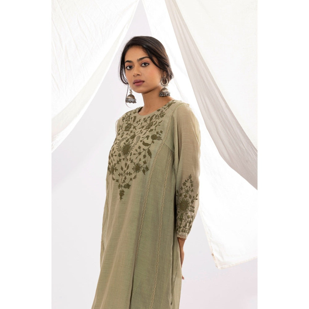 PANTS AND PAJAMAS Sage Chanderi Mull Kurta