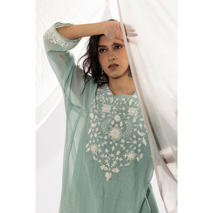 PANTS AND PAJAMAS Aqua Chanderi Mull Kurta (Set of 2)