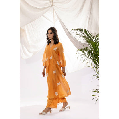 PANTS AND PAJAMAS Orange Chanderi Mull Kurta with Pant (Set of 2)