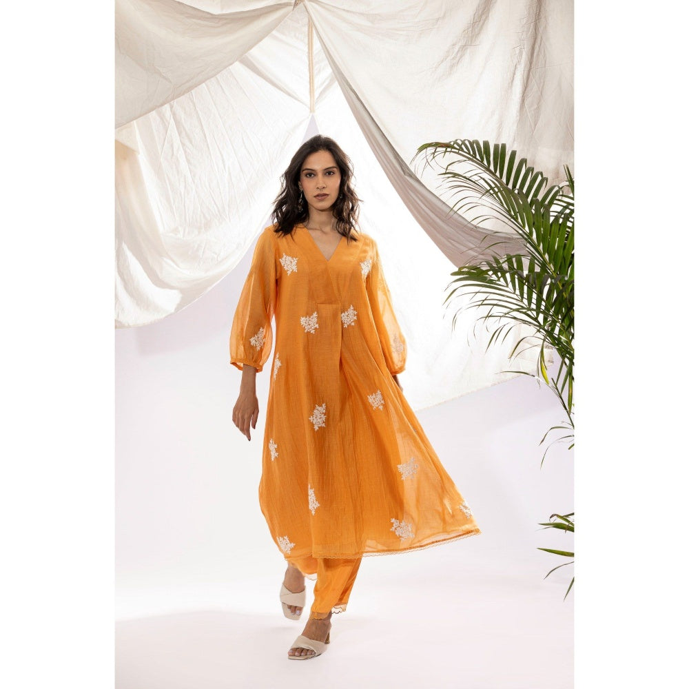 PANTS AND PAJAMAS Orange Chanderi Mull Kurta with Pant (Set of 2)