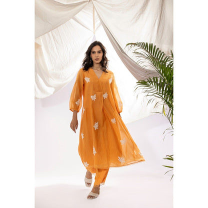 PANTS AND PAJAMAS Orange Chanderi Mull Kurta with Pant (Set of 2)