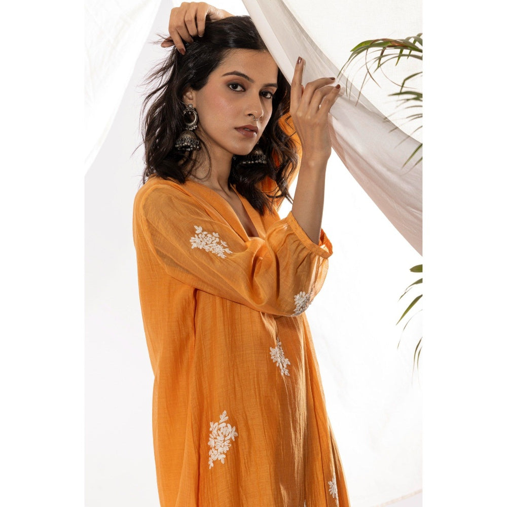 PANTS AND PAJAMAS Orange Chanderi Mull Kurta with Pant (Set of 2)