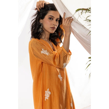 PANTS AND PAJAMAS Orange Chanderi Mull Kurta with Pant (Set of 2)
