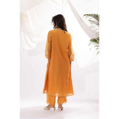 PANTS AND PAJAMAS Orange Chanderi Mull Kurta with Pant (Set of 2)