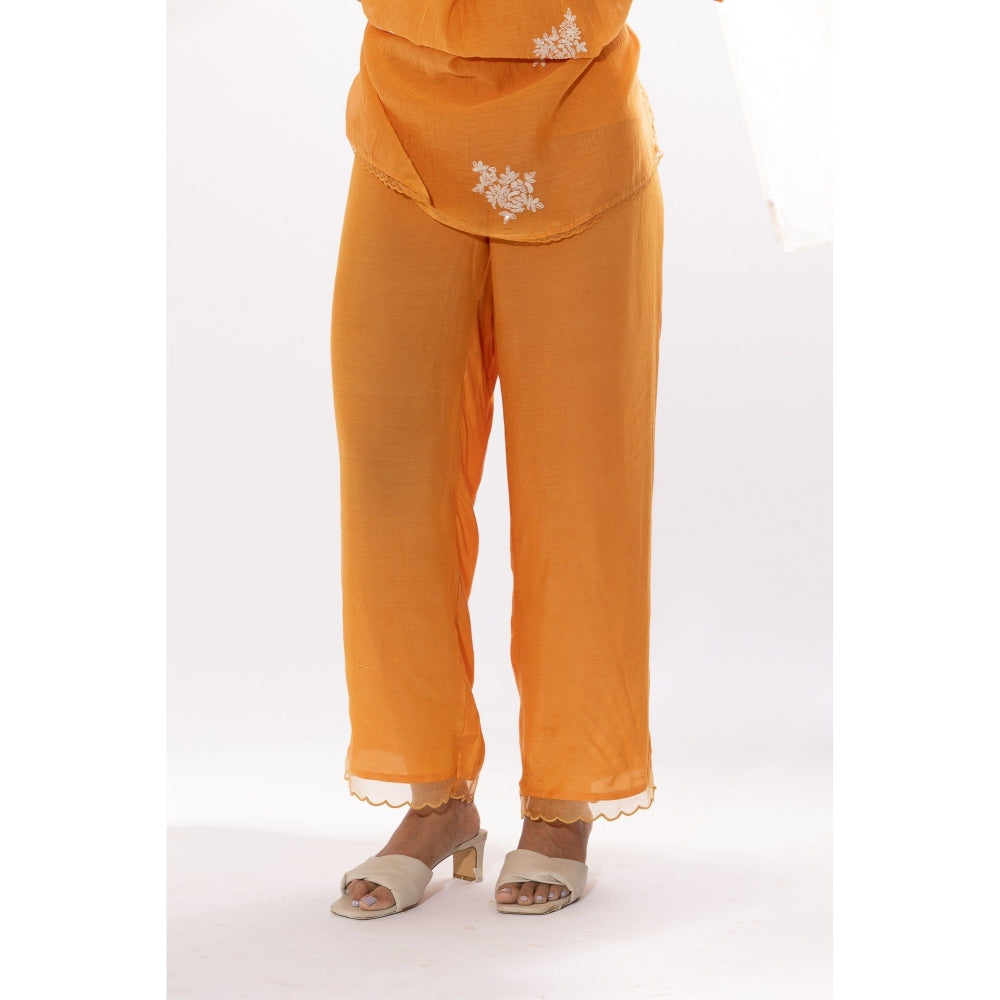 PANTS AND PAJAMAS Orange Chanderi Mull Kurta with Pant (Set of 2)