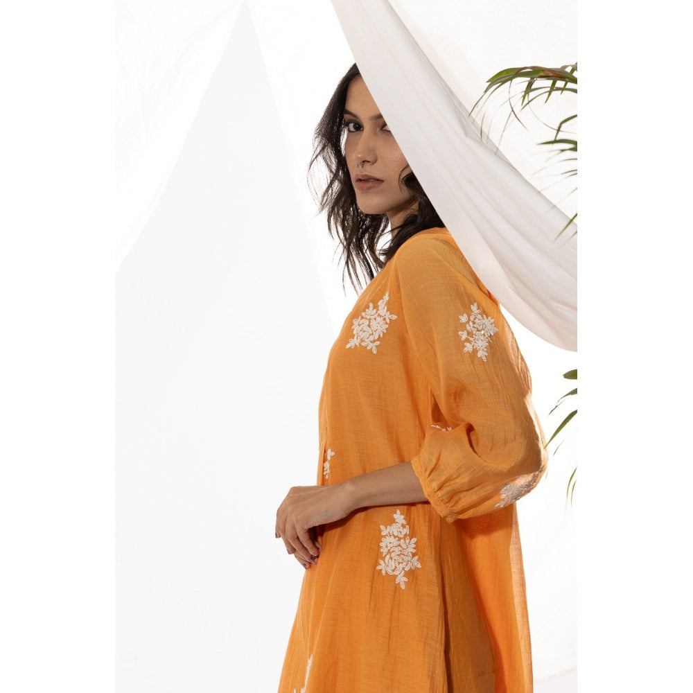 PANTS AND PAJAMAS Orange Chanderi Mull Kurta