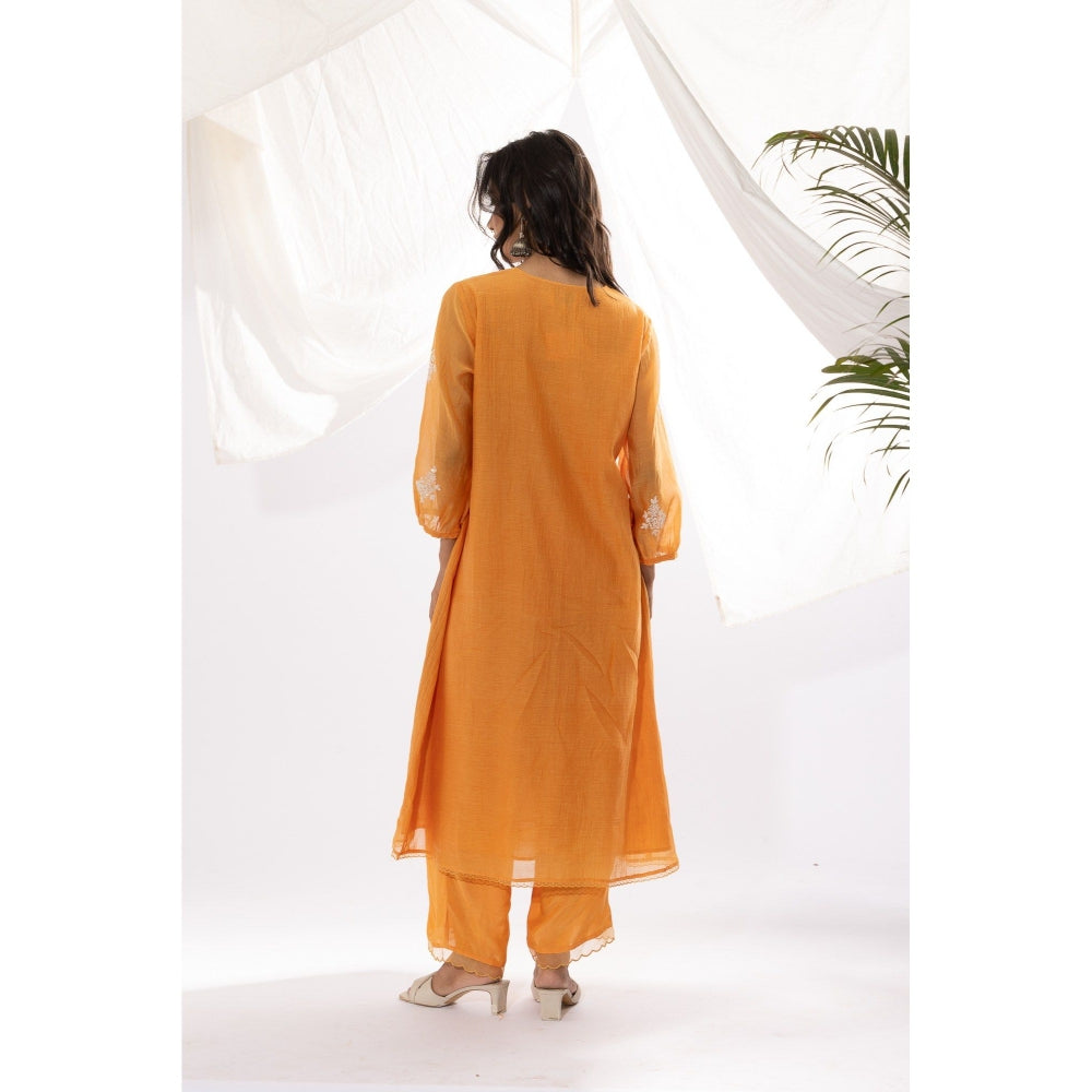 PANTS AND PAJAMAS Orange Chanderi Mull Kurta