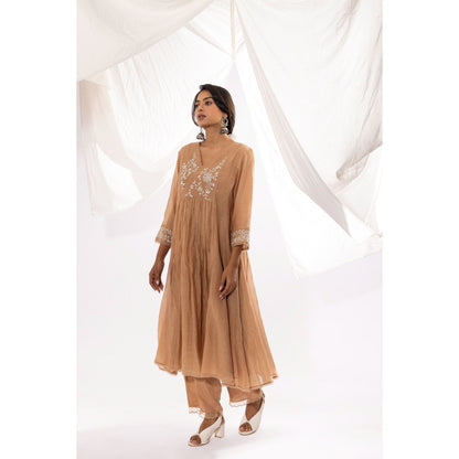 PANTS AND PAJAMAS Beige Chanderi Mull Kurta