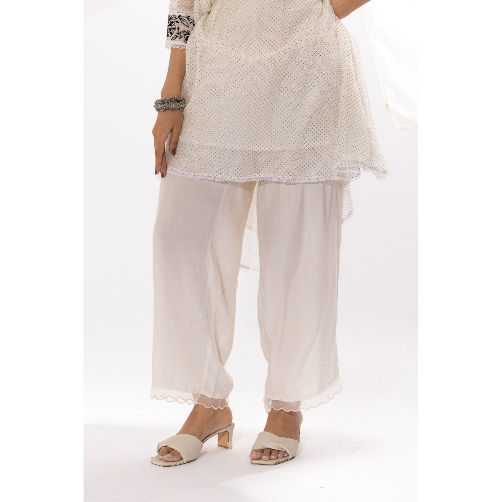 PANTS AND PAJAMAS White Printed Chanderi Mull Kurta with Pant (Set of 2)