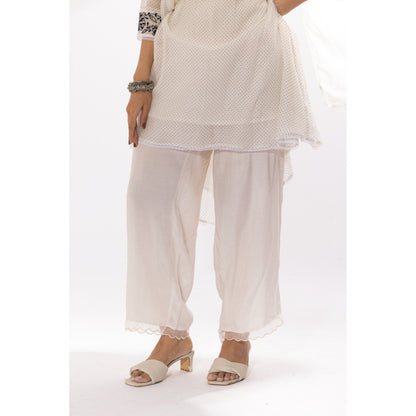 PANTS AND PAJAMAS White Printed Chanderi Mull Kurta with Pant (Set of 2)
