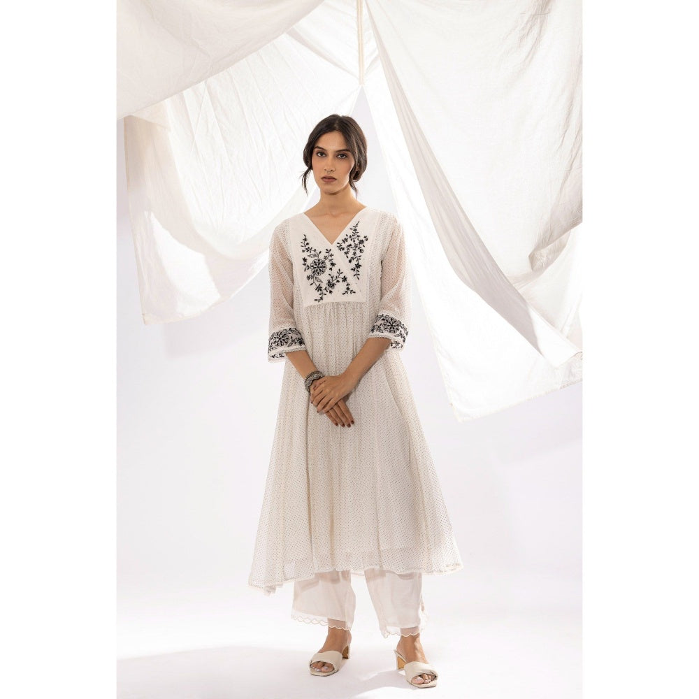 PANTS AND PAJAMAS White Printed Chanderi Mull Kurta