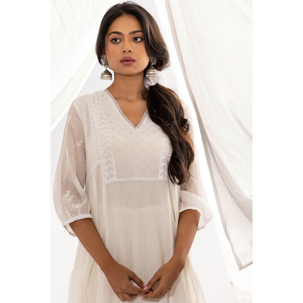 PANTS AND PAJAMAS White Chanderi Mull Chikan Kurta