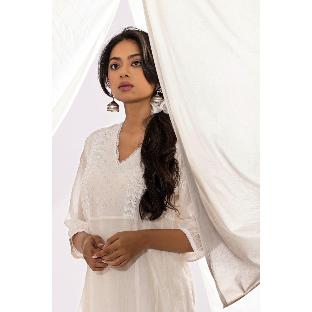 PANTS AND PAJAMAS White Chanderi Mull Chikan Kurta
