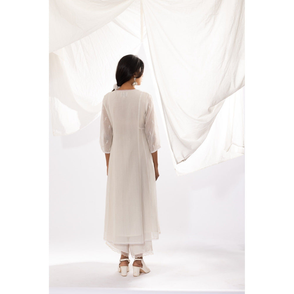 PANTS AND PAJAMAS White Chanderi Mull Chikan Kurta